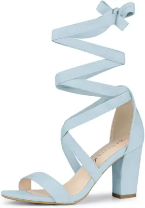 Allegra K Women's Lace Up Block Heels Sandals