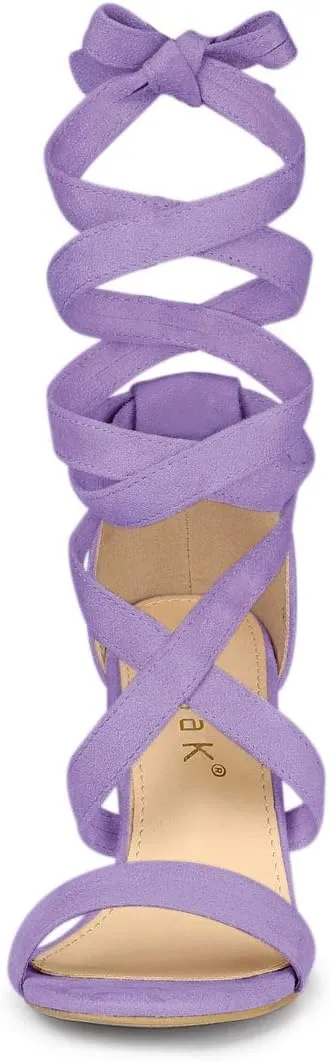 Allegra K Women's Lace Up Block Heels Sandals