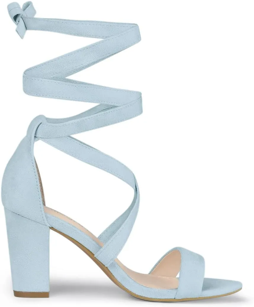 Allegra K Women's Lace Up Block Heels Sandals