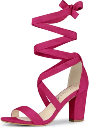 Allegra K Women's Lace Up Block Heels Sandals