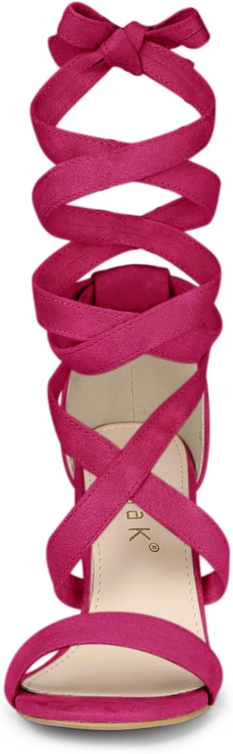 Allegra K Women's Lace Up Block Heels Sandals