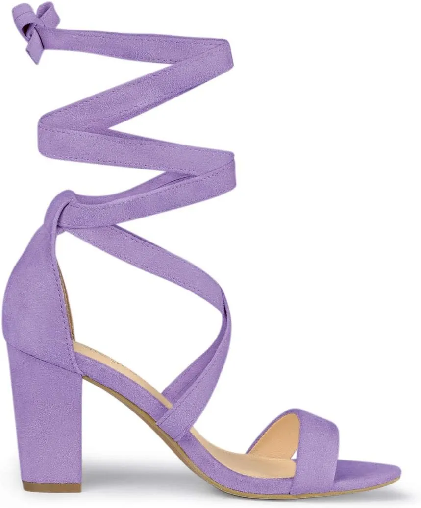 Allegra K Women's Lace Up Block Heels Sandals