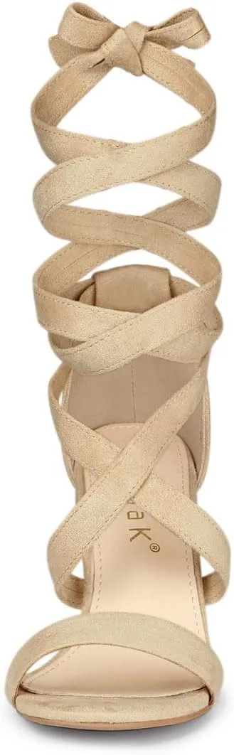 Allegra K Women's Lace Up Block Heels Sandals