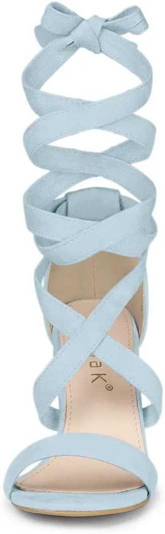 Allegra K Women's Lace Up Block Heels Sandals