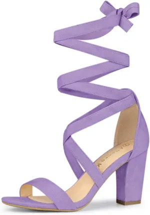 Allegra K Women's Lace Up Block Heels Sandals