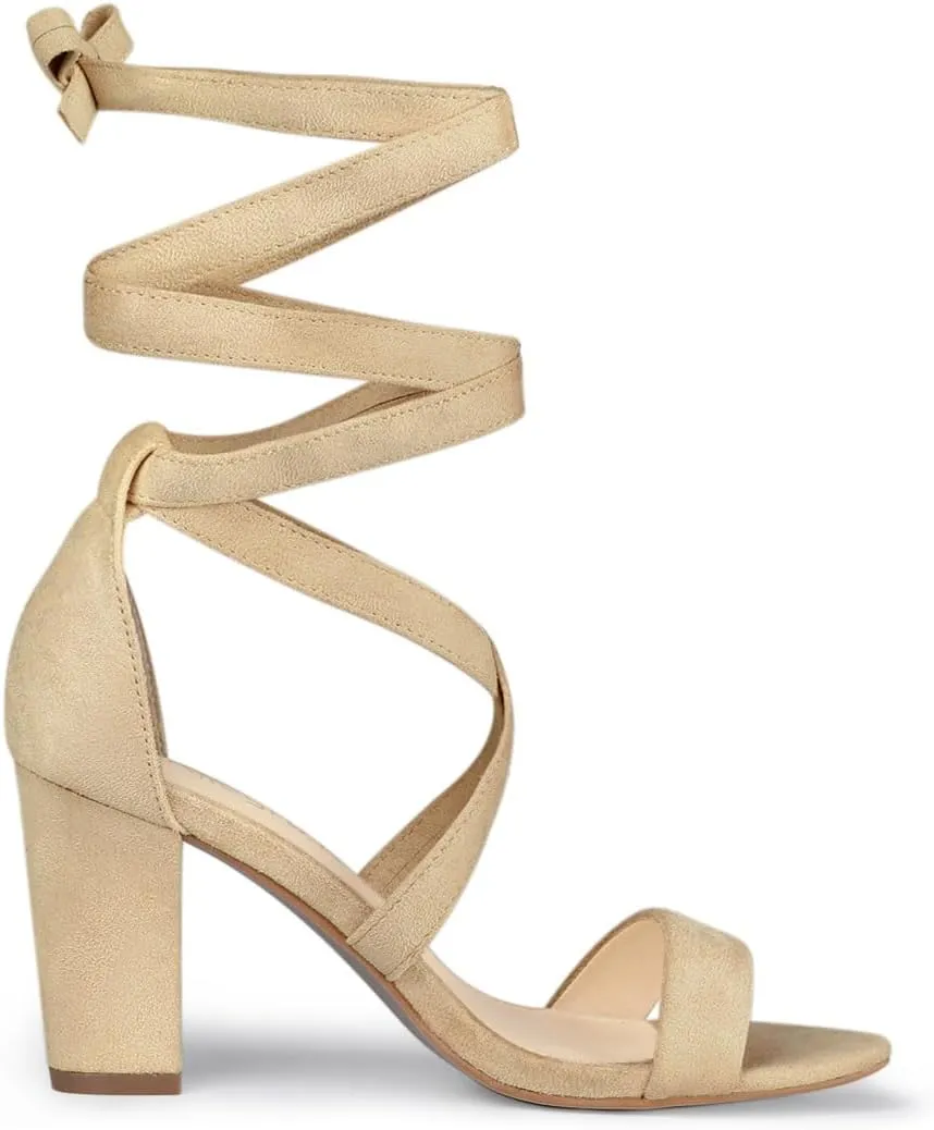 Allegra K Women's Lace Up Block Heels Sandals
