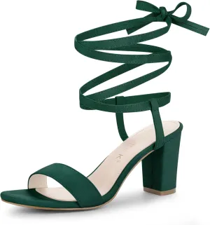 Allegra K Women's Lace Up Chunky Heels Sandals