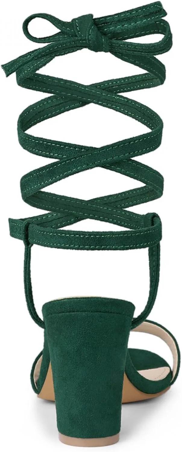 Allegra K Women's Lace Up Chunky Heels Sandals