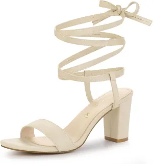 Allegra K Women's Lace Up Chunky Heels Sandals