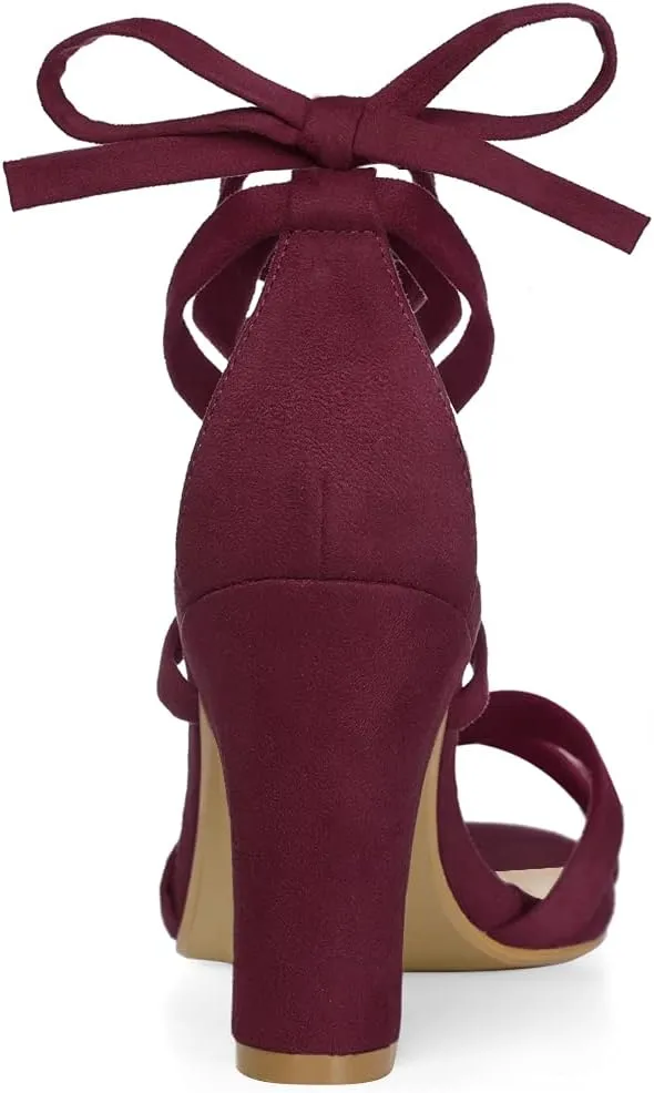 Allegra K Women's Lace Up High Block Heeled Sandals