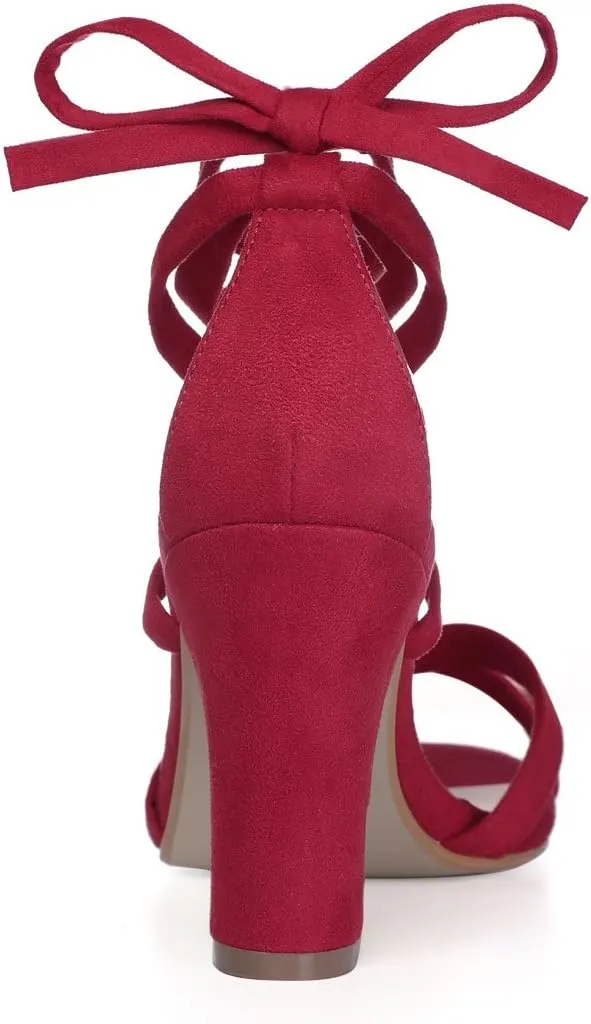 Allegra K Women's Lace Up High Block Heeled Sandals
