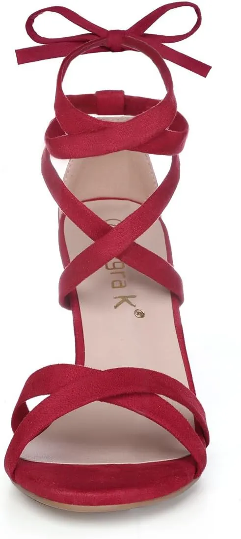 Allegra K Women's Lace Up High Block Heeled Sandals