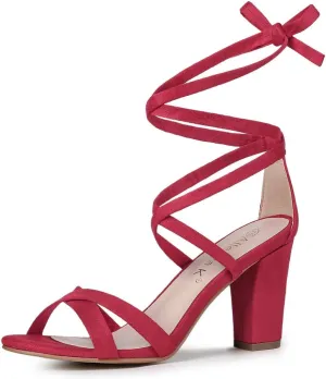 Allegra K Women's Lace Up High Block Heeled Sandals