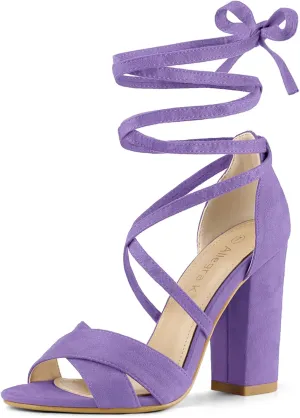 Allegra K Women's Lace Up High Block Heeled Sandals