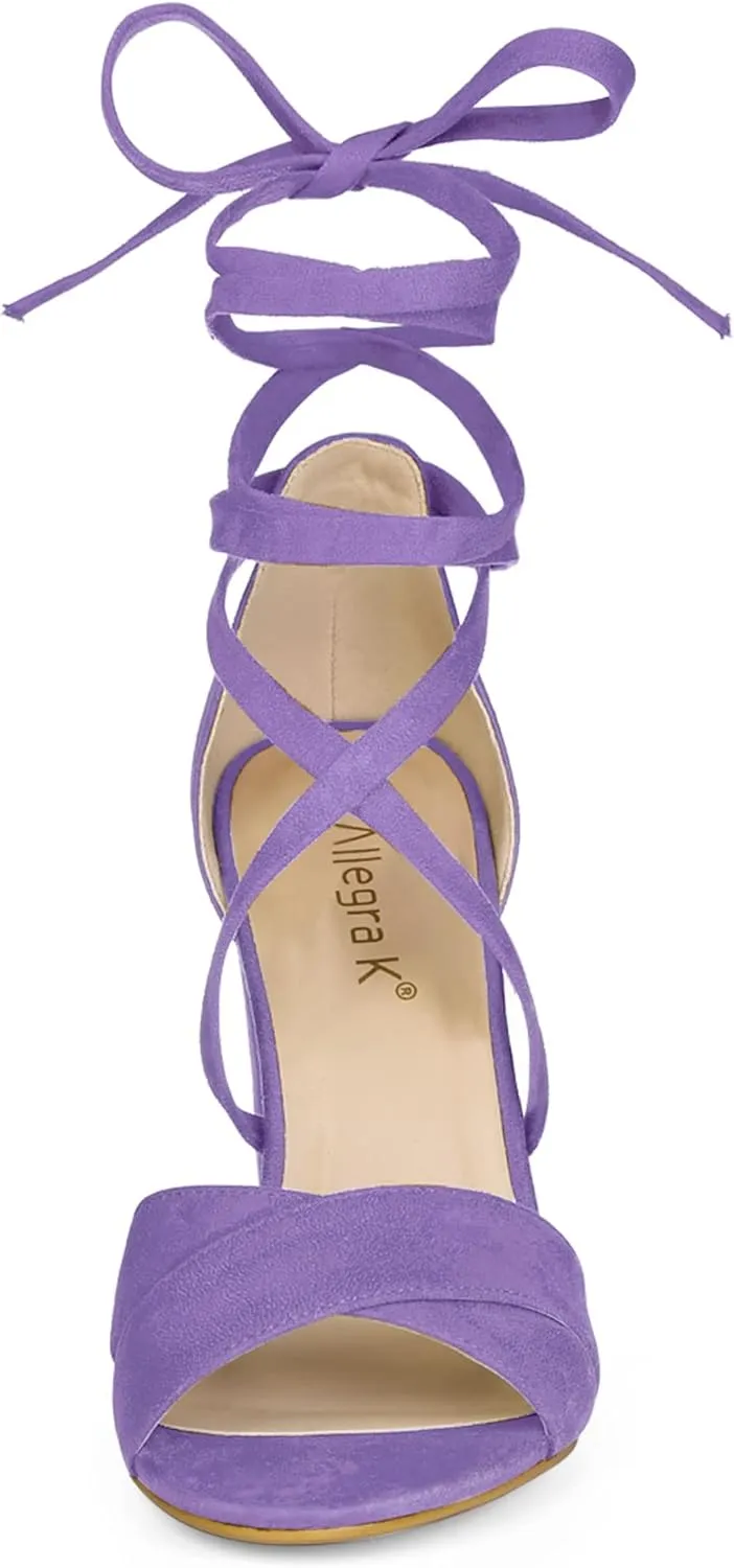 Allegra K Women's Lace Up High Block Heeled Sandals