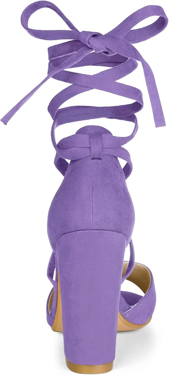 Allegra K Women's Lace Up High Block Heeled Sandals