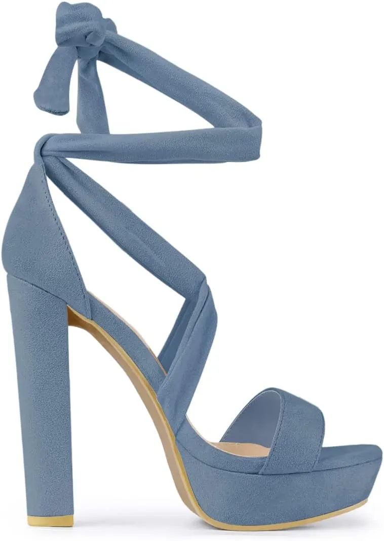 Allegra K Women's Lace Up Platform Block Heel Sandals