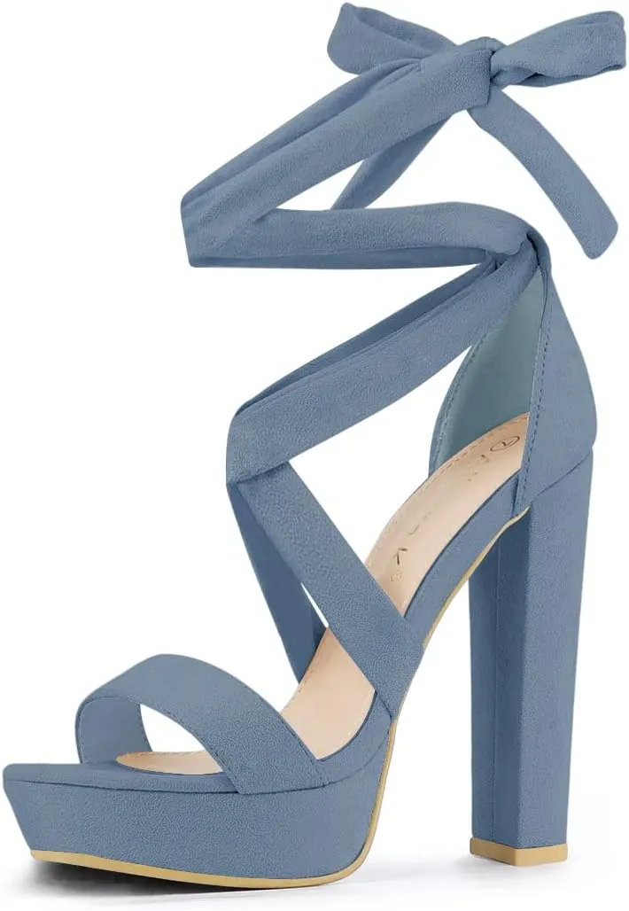 Allegra K Women's Lace Up Platform Block Heel Sandals