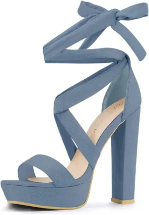 Allegra K Women's Lace Up Platform Block Heel Sandals