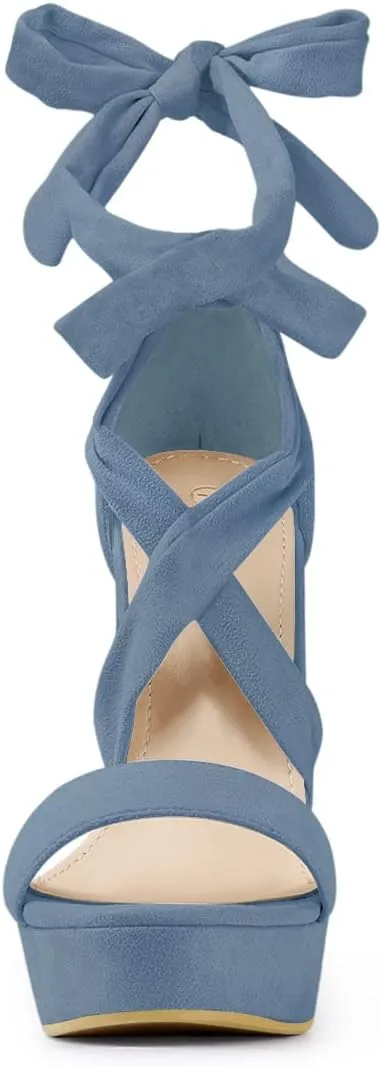 Allegra K Women's Lace Up Platform Block Heel Sandals