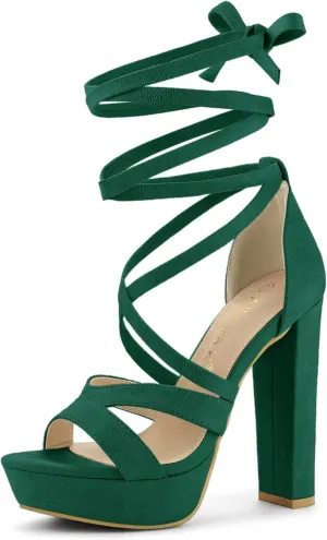 Allegra K Women's Lace Up Platform Chunky High Heels Sandals