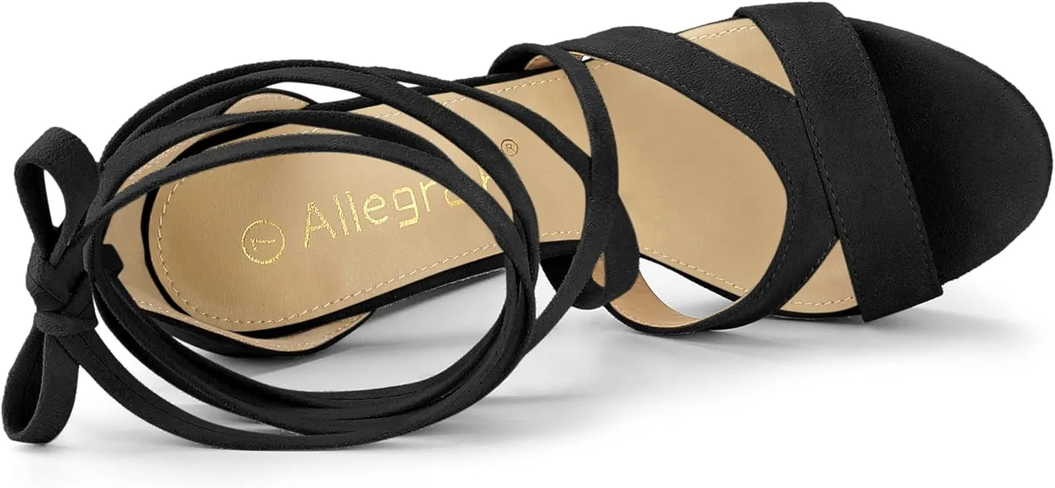 Allegra K Women's Lace Up Platform Chunky High Heels Sandals