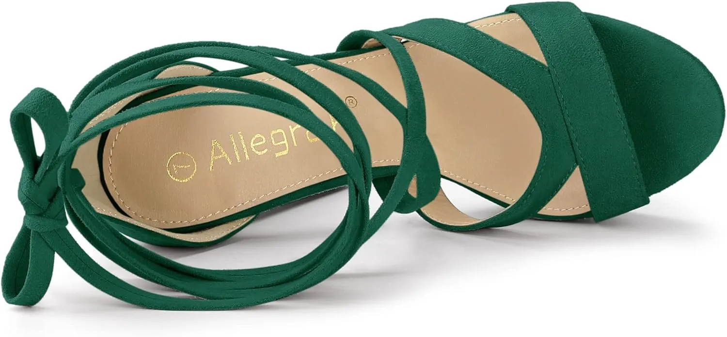 Allegra K Women's Lace Up Platform Chunky High Heels Sandals