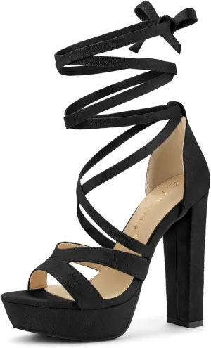 Allegra K Women's Lace Up Platform Chunky High Heels Sandals