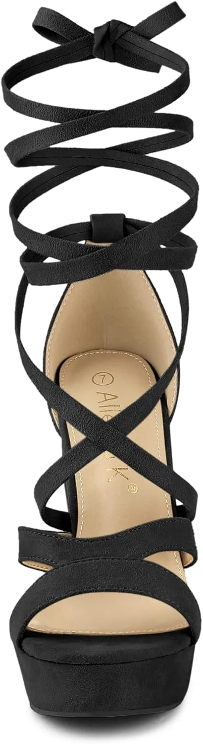 Allegra K Women's Lace Up Platform Chunky High Heels Sandals