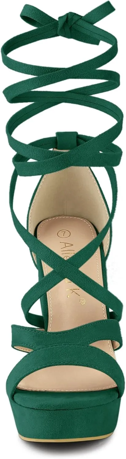 Allegra K Women's Lace Up Platform Chunky High Heels Sandals