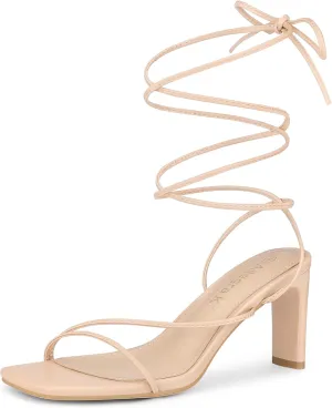 Allegra K Women's Lace Up Strappy Block High Heel Sandals