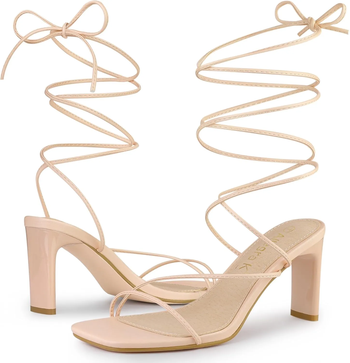 Allegra K Women's Lace Up Strappy Block High Heel Sandals