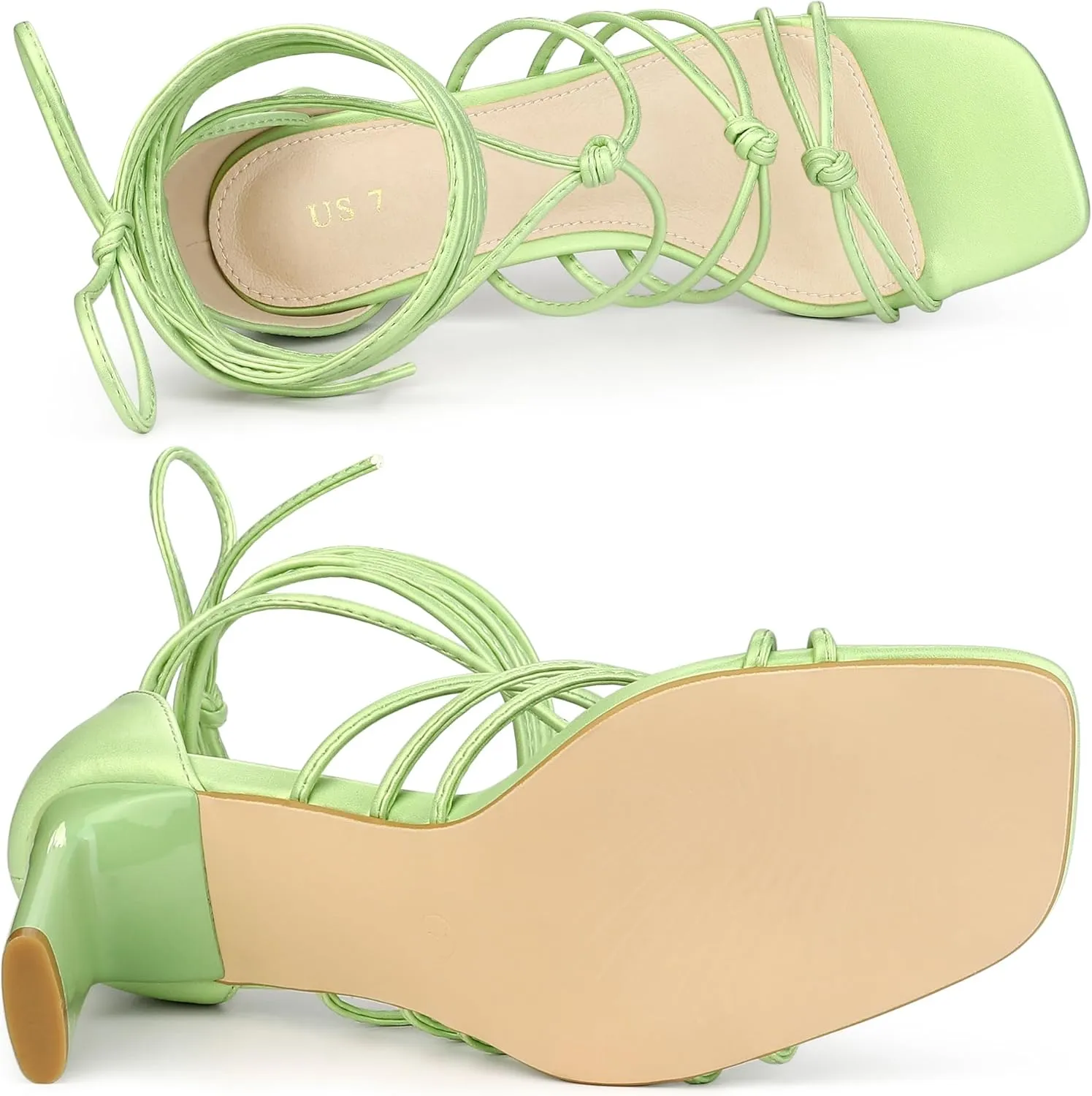 Allegra K Women's Lace Up Strappy Chunky High Heels Sandals