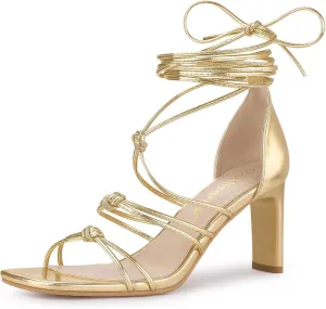 Allegra K Women's Lace Up Strappy Chunky High Heels Sandals