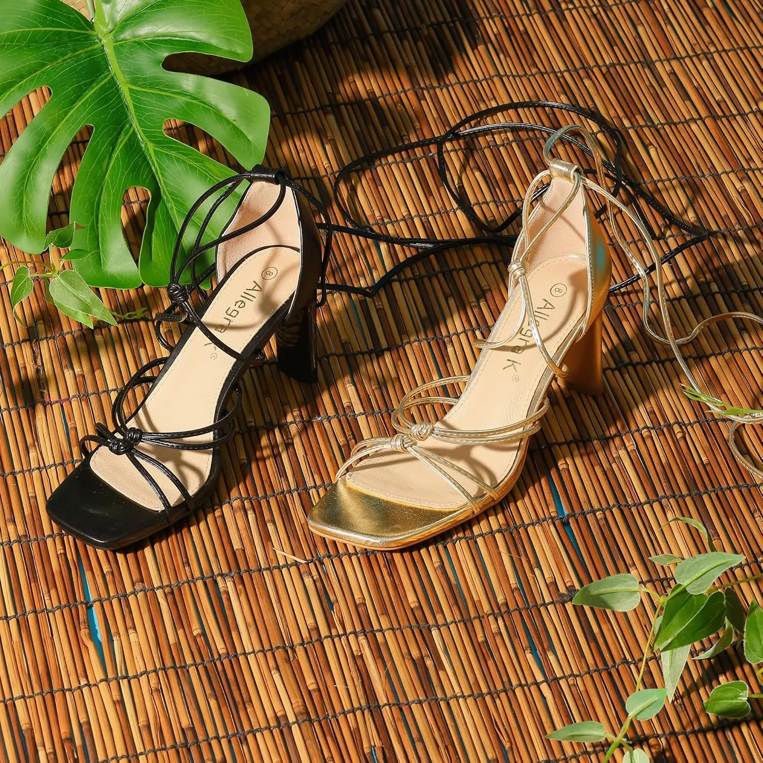 Allegra K Women's Lace Up Strappy Chunky High Heels Sandals