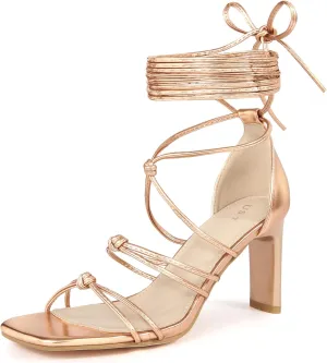 Allegra K Women's Lace Up Strappy Chunky High Heels Sandals