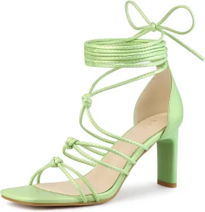 Allegra K Women's Lace Up Strappy Chunky High Heels Sandals