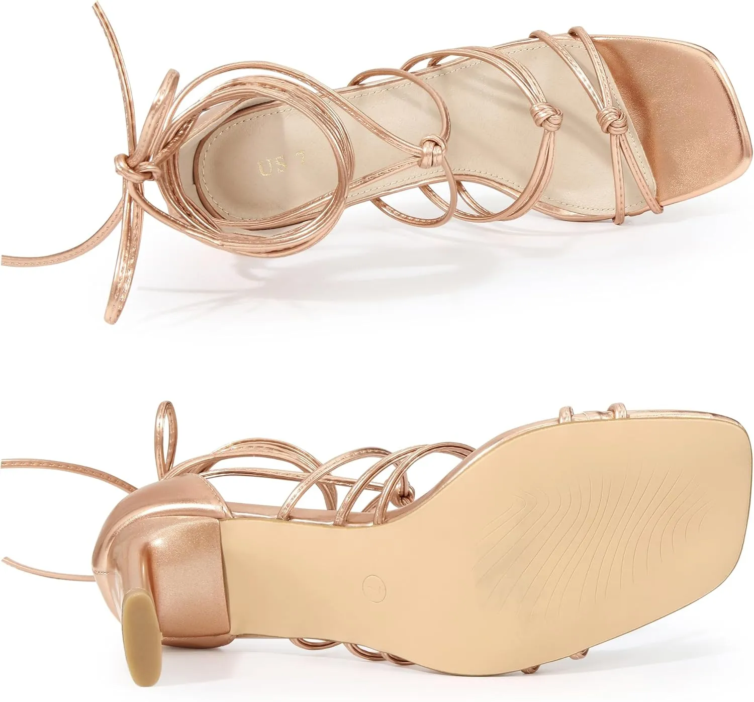 Allegra K Women's Lace Up Strappy Chunky High Heels Sandals