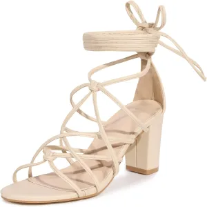 Allegra K Women's Lace Up Strappy Heel Chunky Heel Sandals