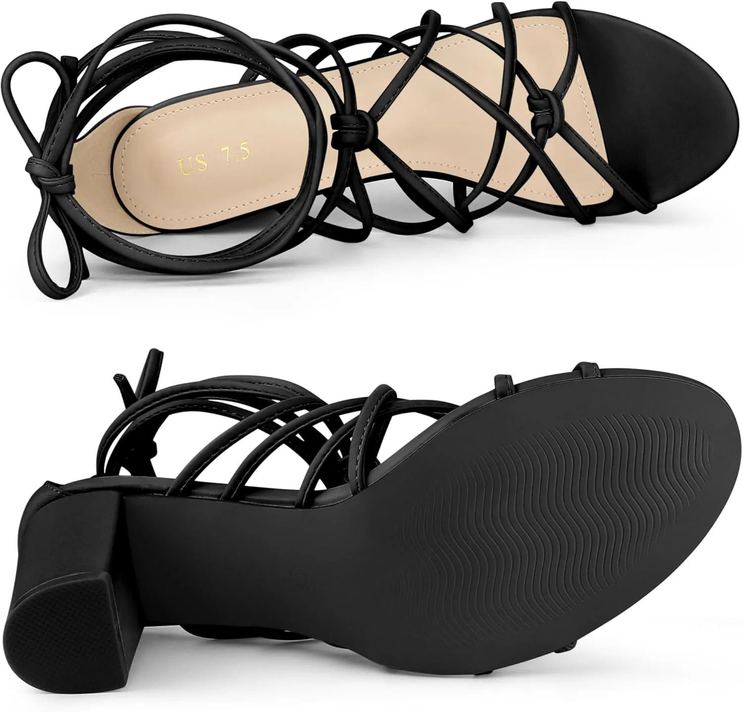 Allegra K Women's Lace Up Strappy Heel Chunky Heel Sandals