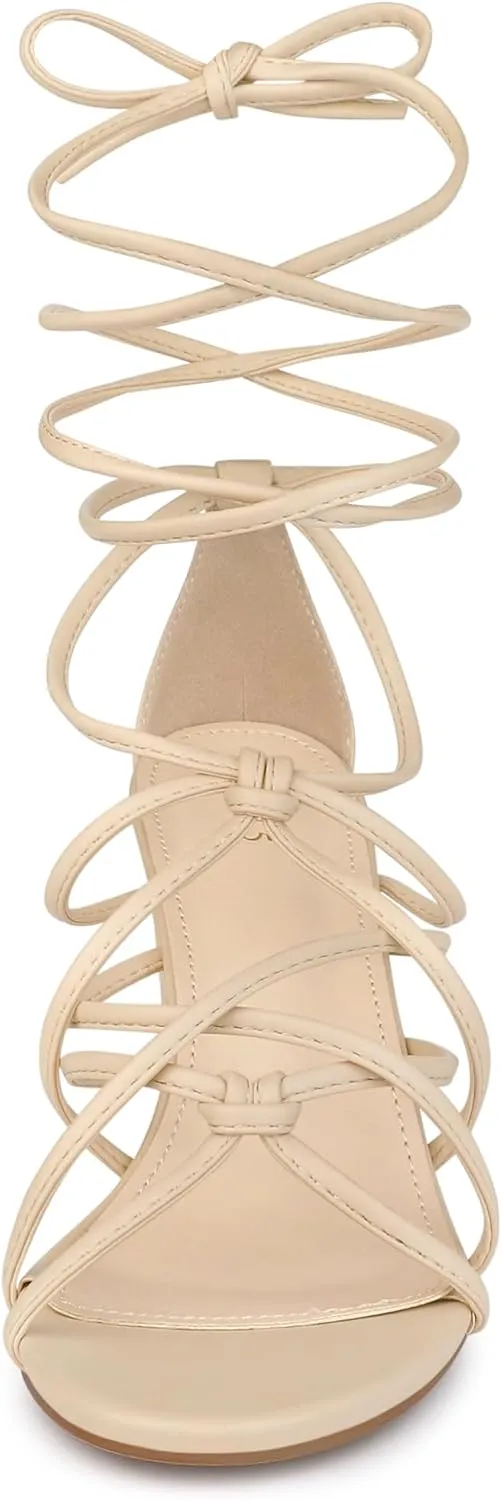 Allegra K Women's Lace Up Strappy Heel Chunky Heel Sandals