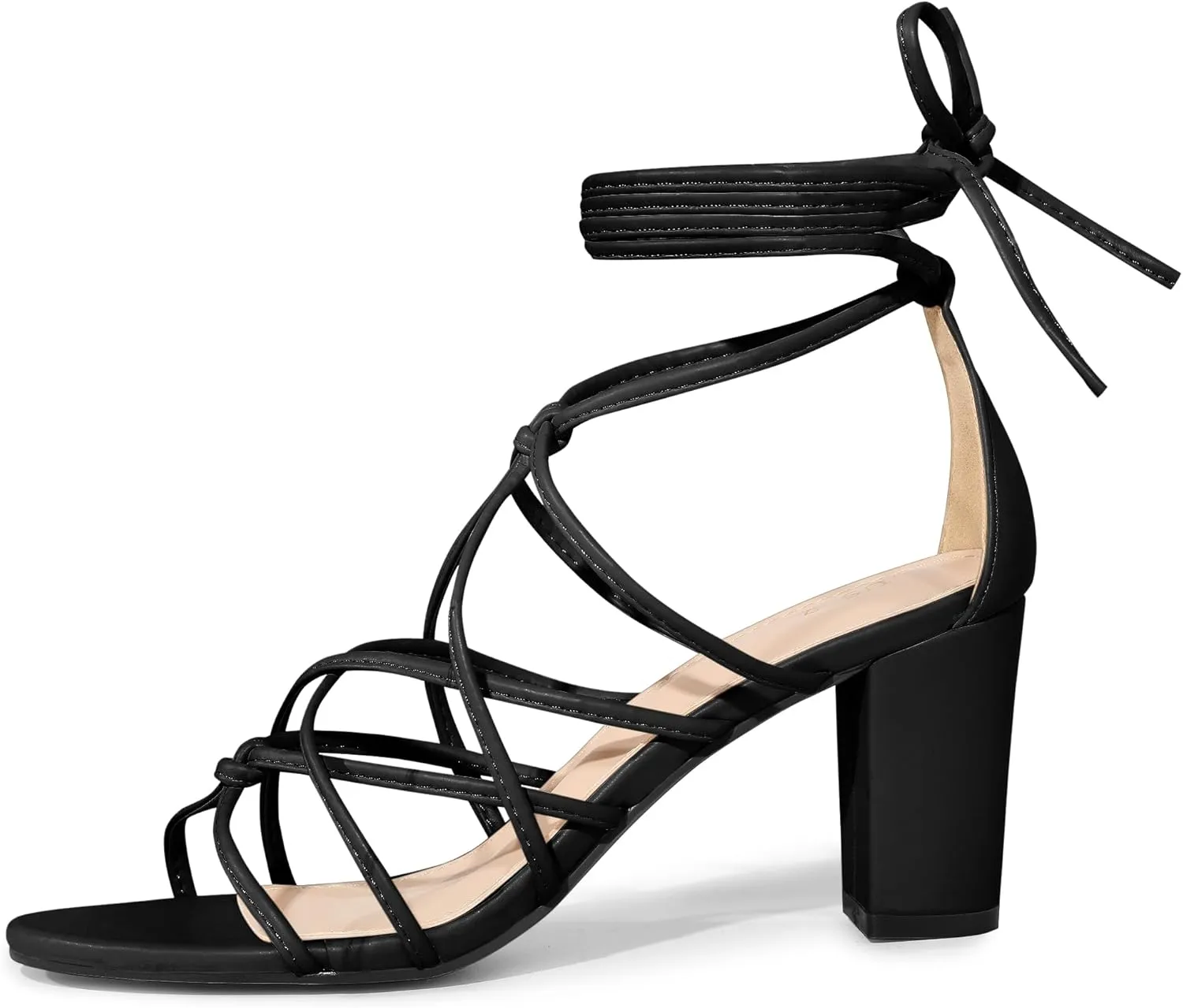 Allegra K Women's Lace Up Strappy Heel Chunky Heel Sandals