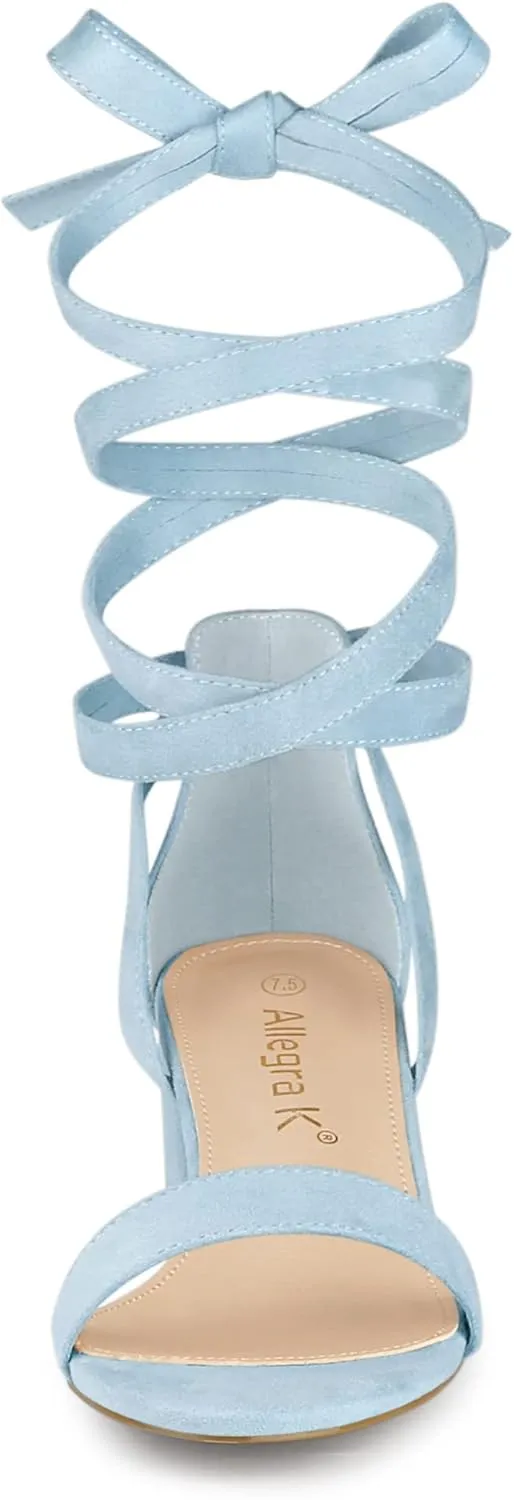 Allegra K Women's Open Toe Block Heel Lace Up Heels Heel Sandals
