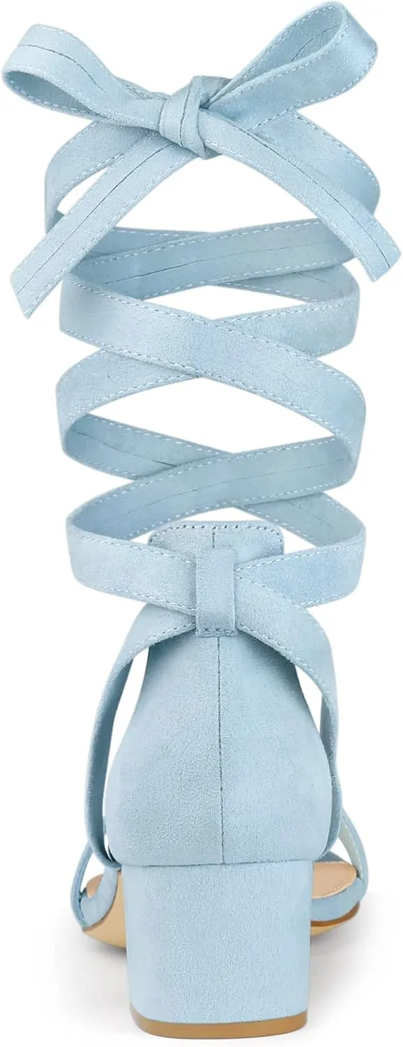 Allegra K Women's Open Toe Block Heel Lace Up Heels Heel Sandals