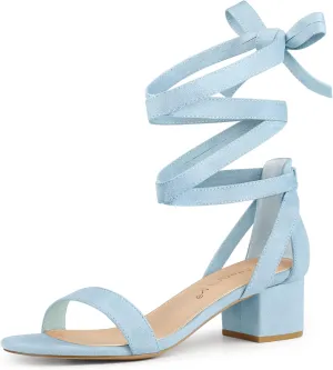 Allegra K Women's Open Toe Block Heel Lace Up Heels Heel Sandals
