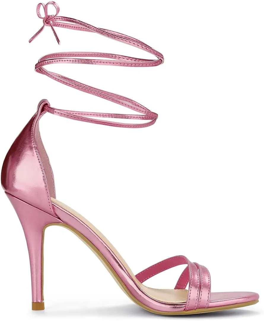 Allegra K Women's Open Toe Lace Up Stiletto Heels Sandals