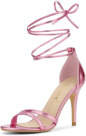 Allegra K Women's Open Toe Lace Up Stiletto Heels Sandals