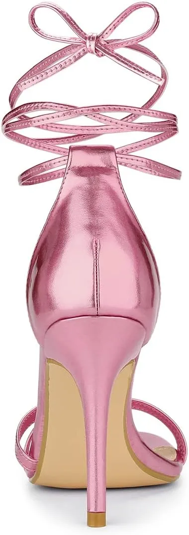 Allegra K Women's Open Toe Lace Up Stiletto Heels Sandals