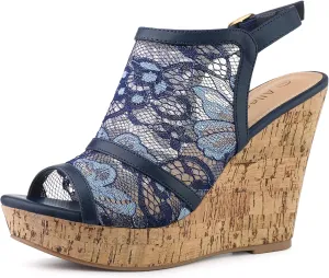 Allegra K Women's Open Toe Platform Heel Lace Wedges Sandals