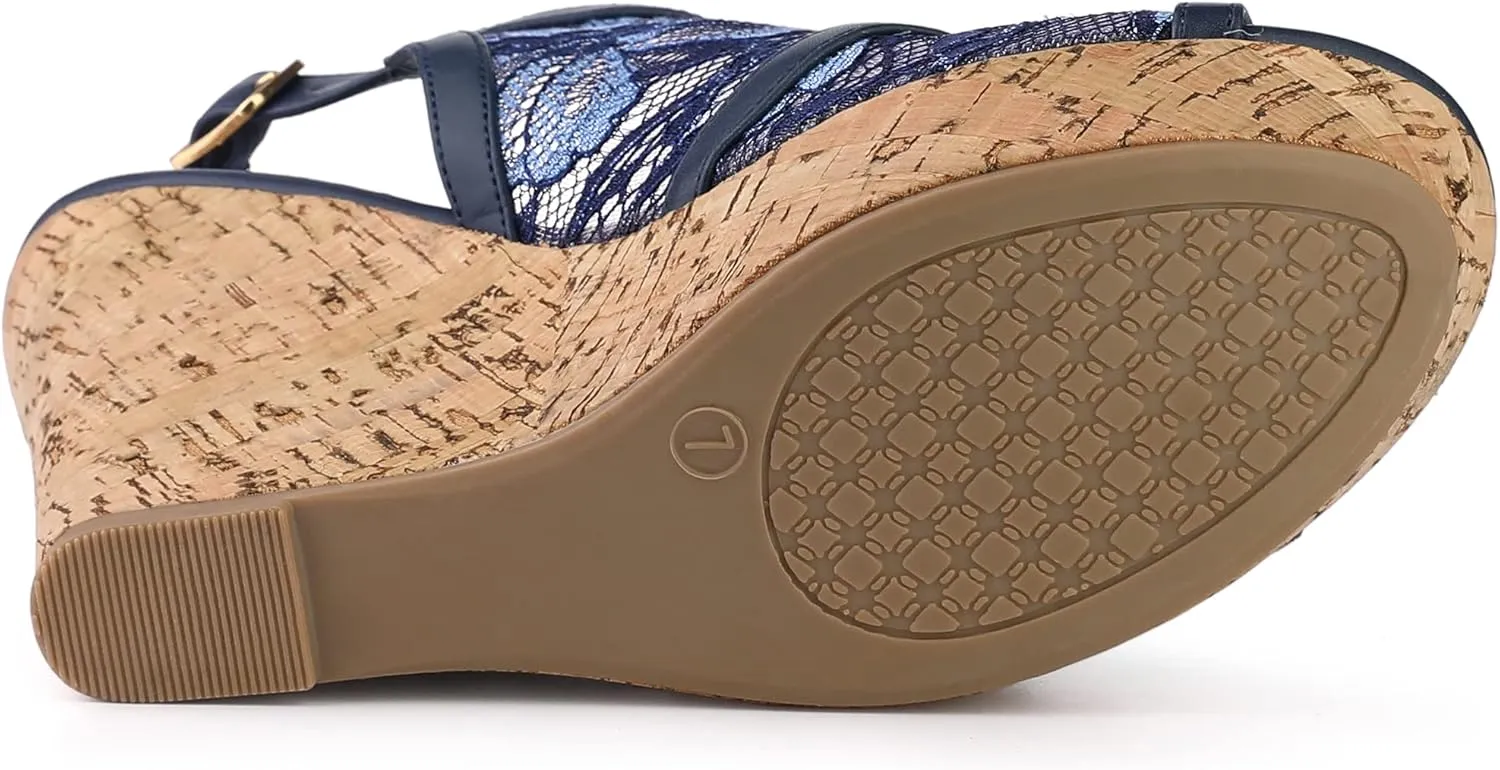 Allegra K Women's Open Toe Platform Heel Lace Wedges Sandals